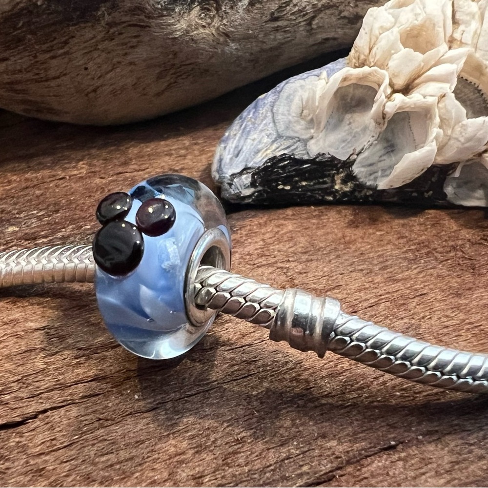 Authentic Chamilia Murano Blue Mickey Murano Glass Bead Charm Silver 925 Disney